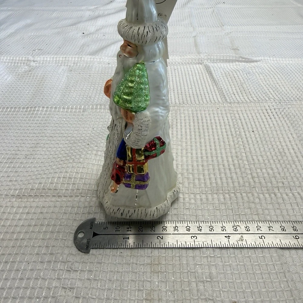 Vtg Christopher Radko Slim Traveler Christmas Ornament White Santa Gifts Tree